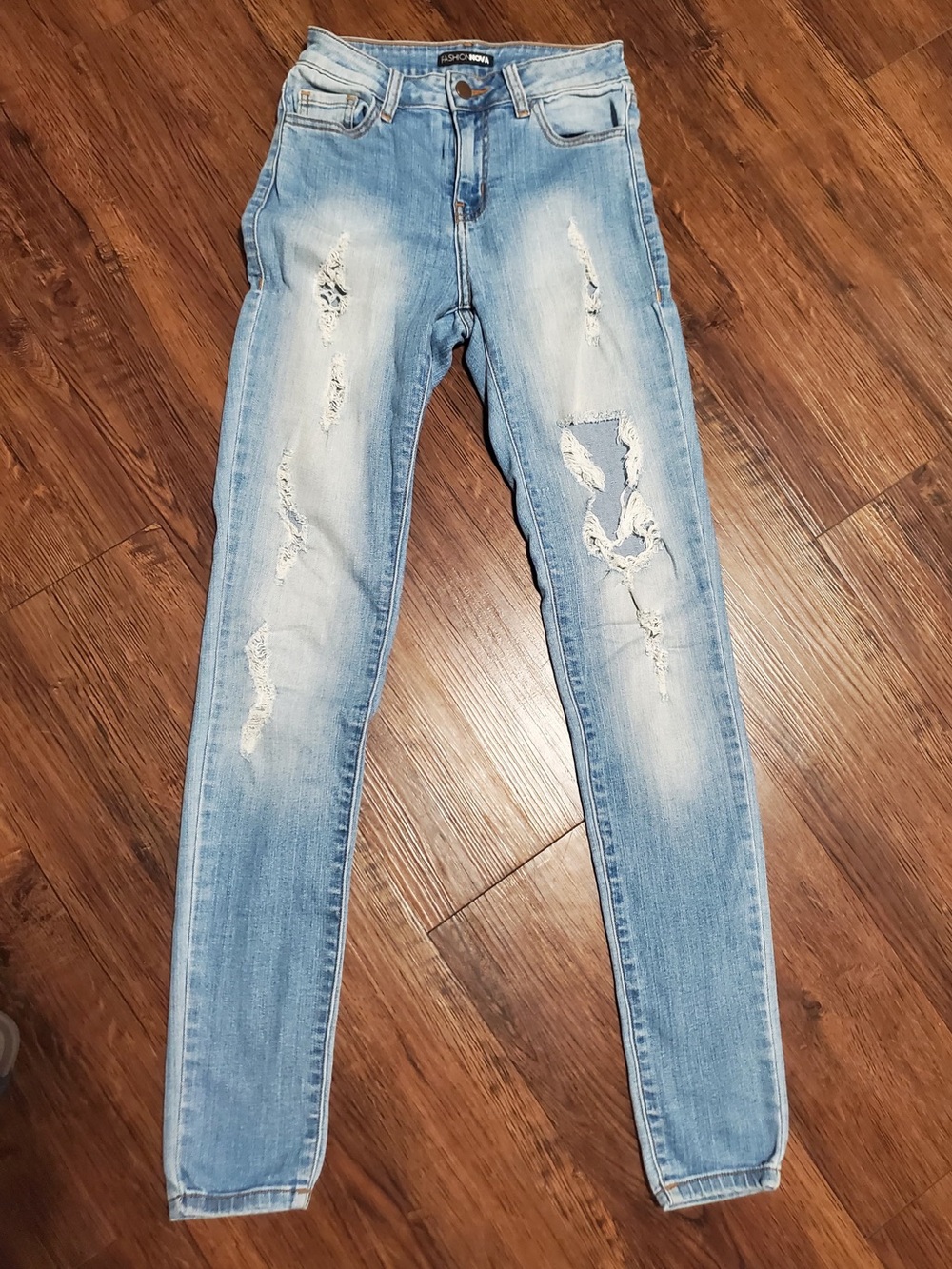 Fashion Nova, Light Wash Distressed Skinny Jeans, Size 1